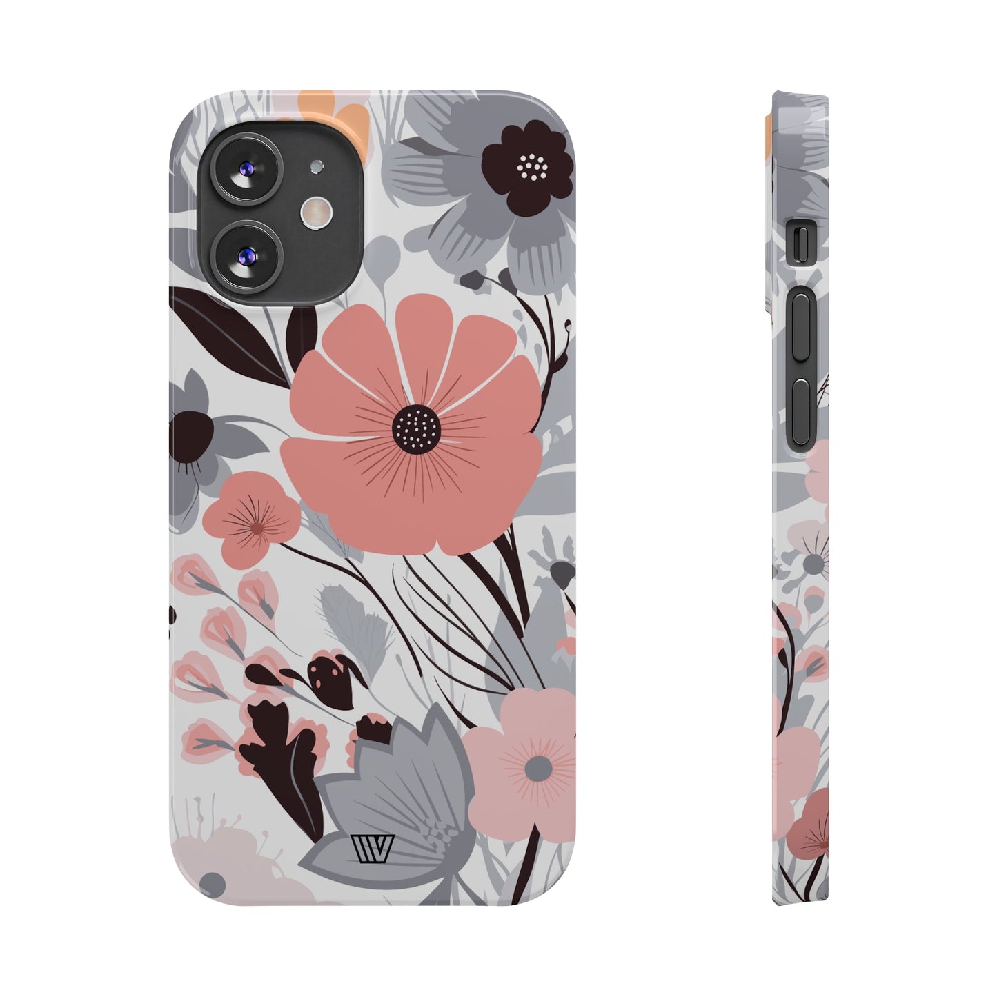 GRAY PASTEL FLOWERS | Slim iPhone Case