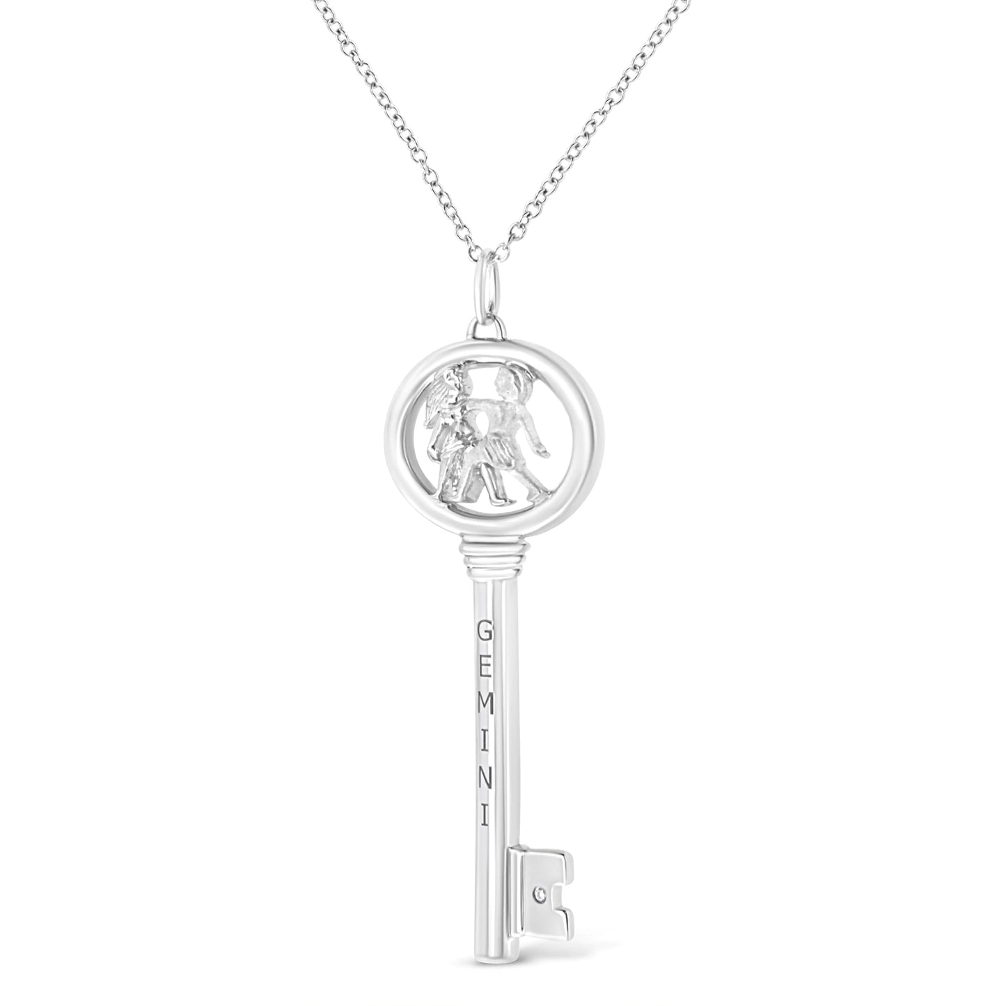 .925 Sterling Silver Diamond Accent Zodiac Key 18" Pendant Necklace (K-L Color, I1-I2 Clarity)