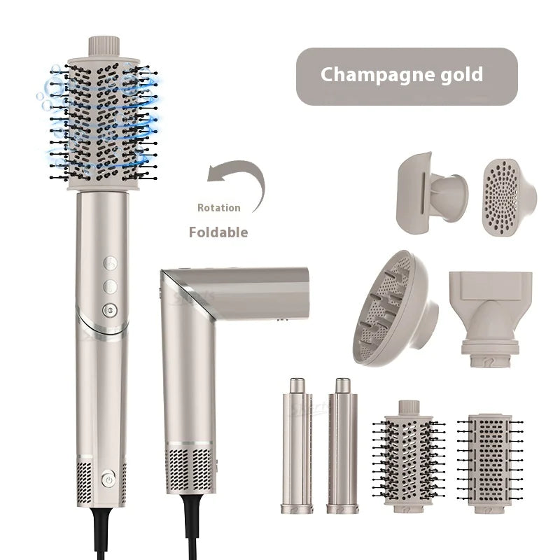 User-friendly interface of the 8-in-1 Hair Styler in champagne gold with operational features highlighted.