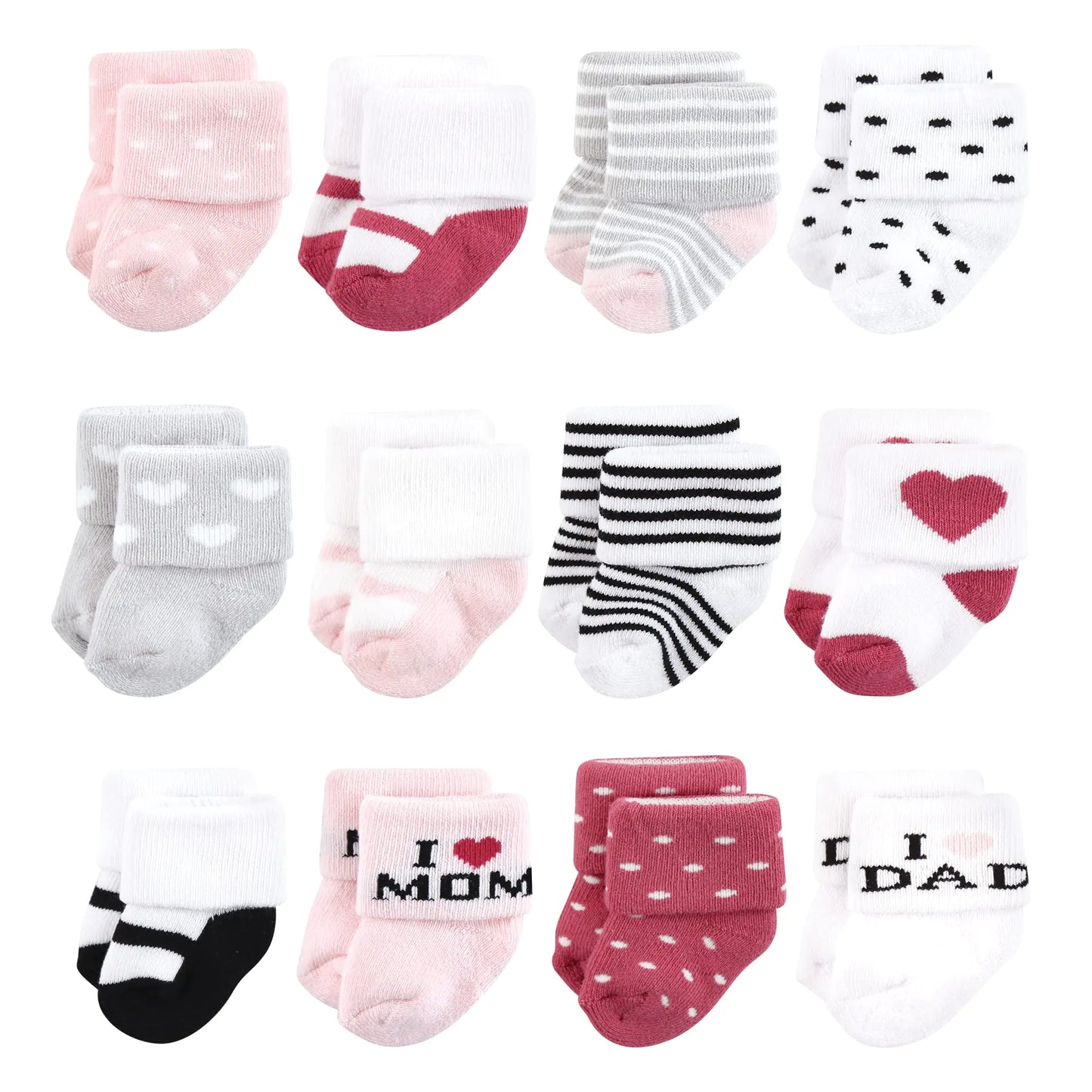 Hudson Baby Baby Girls' Cotton Rich Newborn and Terry Socks 6-12 Months / 12-pack