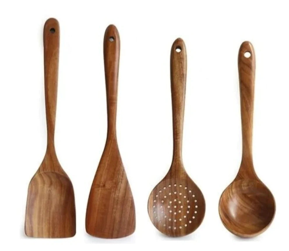 Essential Non-Stick Cookware & Teak Wooden Spoon Set