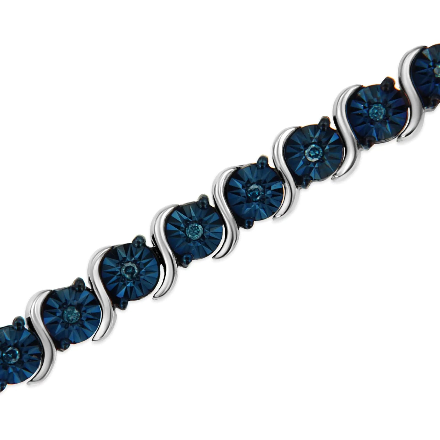 .925 Sterling Silver 1/4 Cttw Treated Blue Diamond Tennis 7" Bracelet (Blue Color, I1-I2 Clarity)