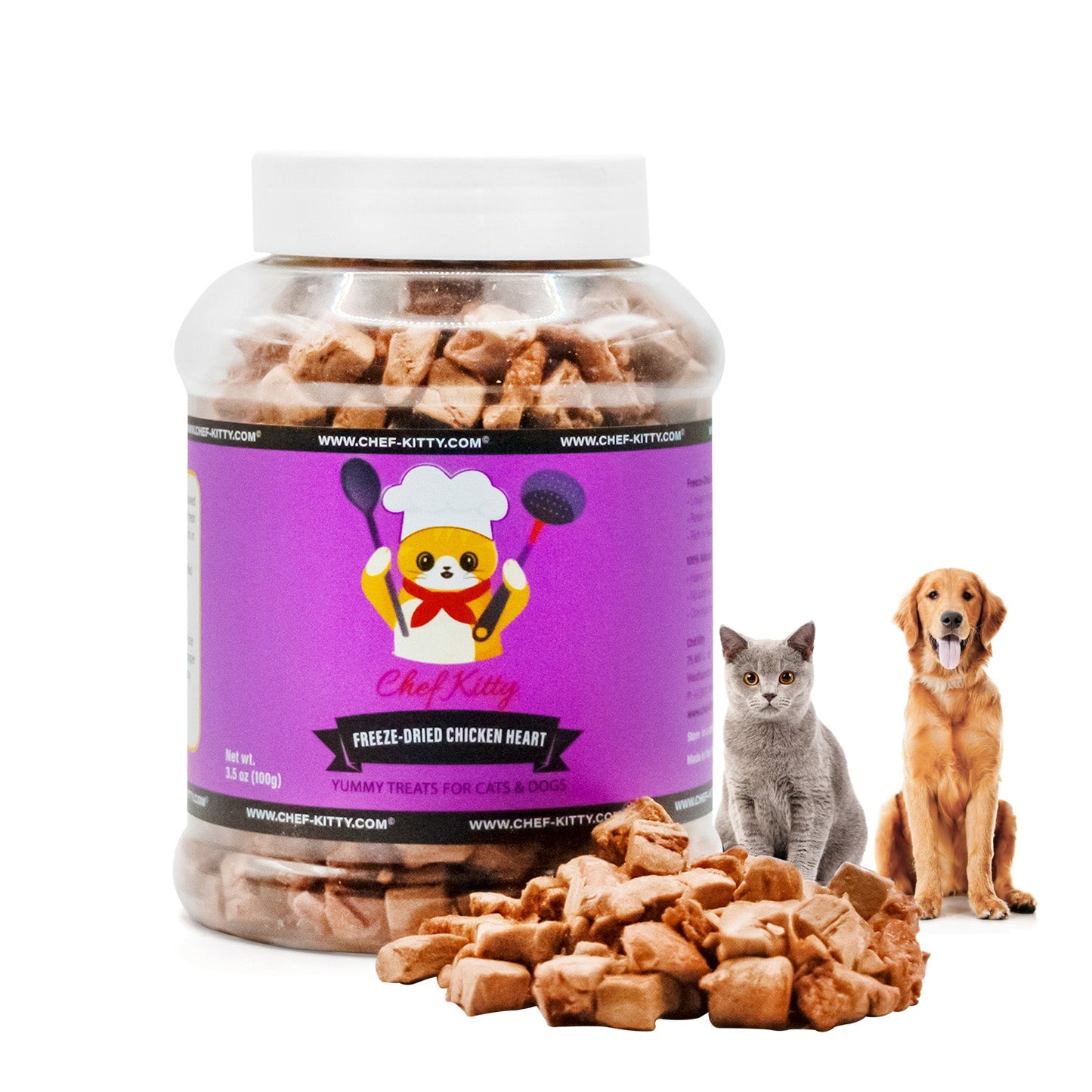 Freeze Dried Chicken Heart Cat & Dog Treats - Only 1 Ingredient - Healthy, Tasty, Dry Food for Indoor Cats, Kittens, Dogs - Inspected & Tested in the USA - Chicken Heart (1.75oz-3.5o