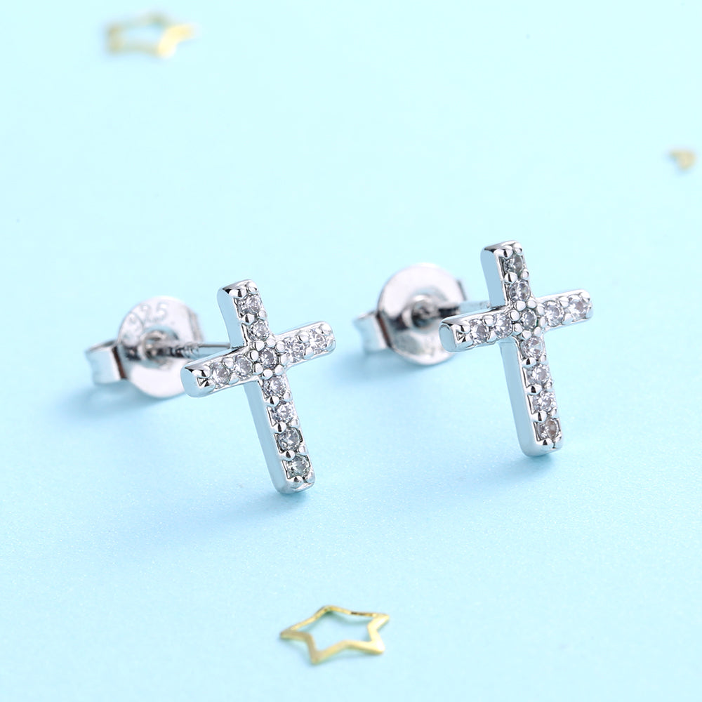 Swarovski Crystal Sterling Silver Cross Stud Earrings