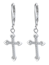 Sterling Silver Leverback Cross Earrings with crystals from Swarovski