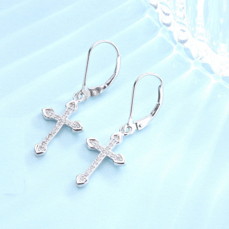 Sterling Silver Leverback Cross Earrings with crystals from Swarovski