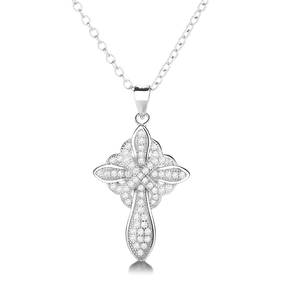 Sterling Silver Studded Cross Pendant Necklace