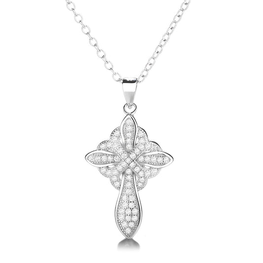 Sterling Silver Studded Cross Pendant Necklace