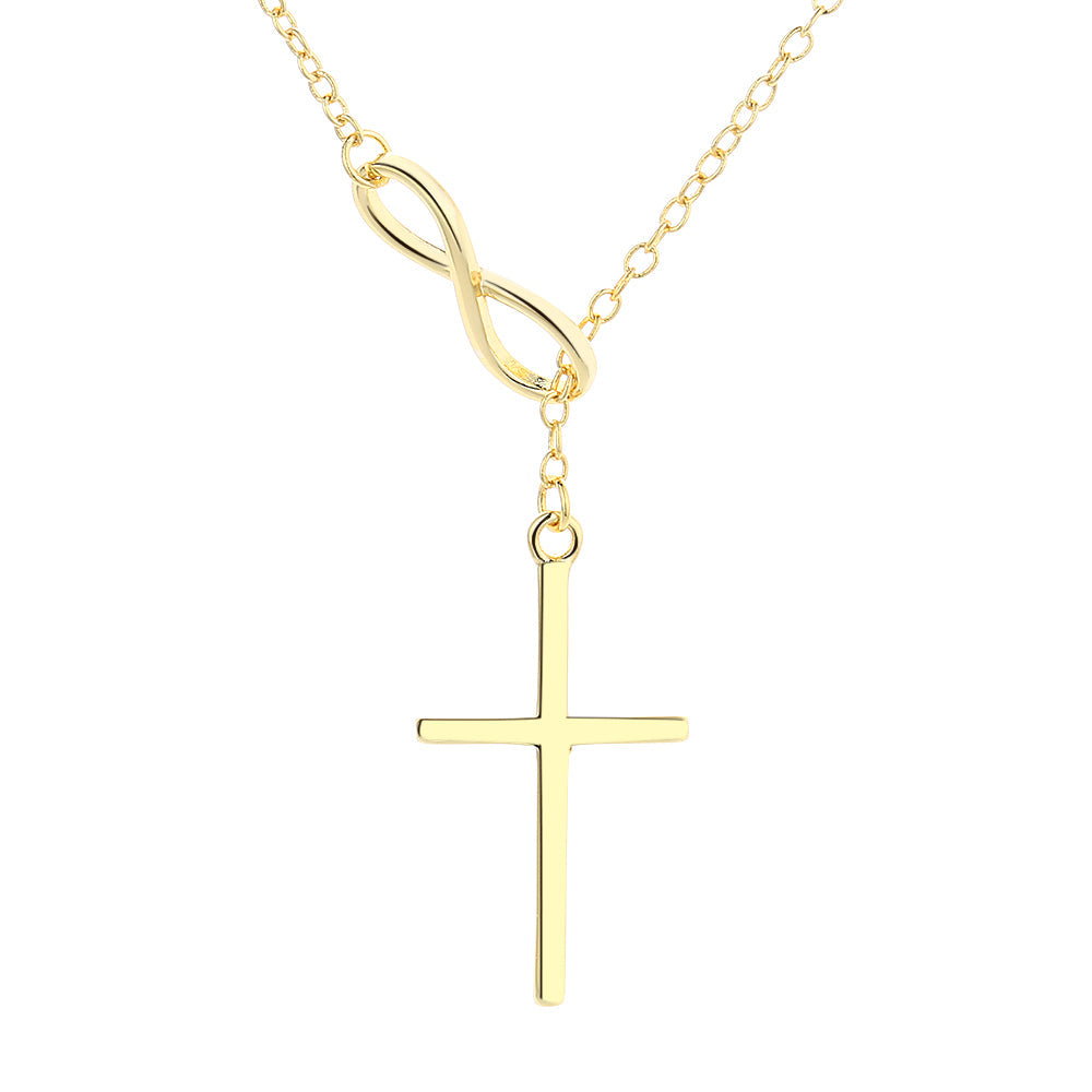 14K Gold Lariat Infinity Cross Pendant necklace