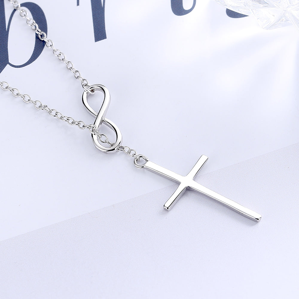 14K Gold Lariat Infinity Cross Pendant necklace