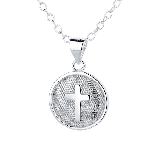 Sterling Silver Medallion Cross Pendant Necklace