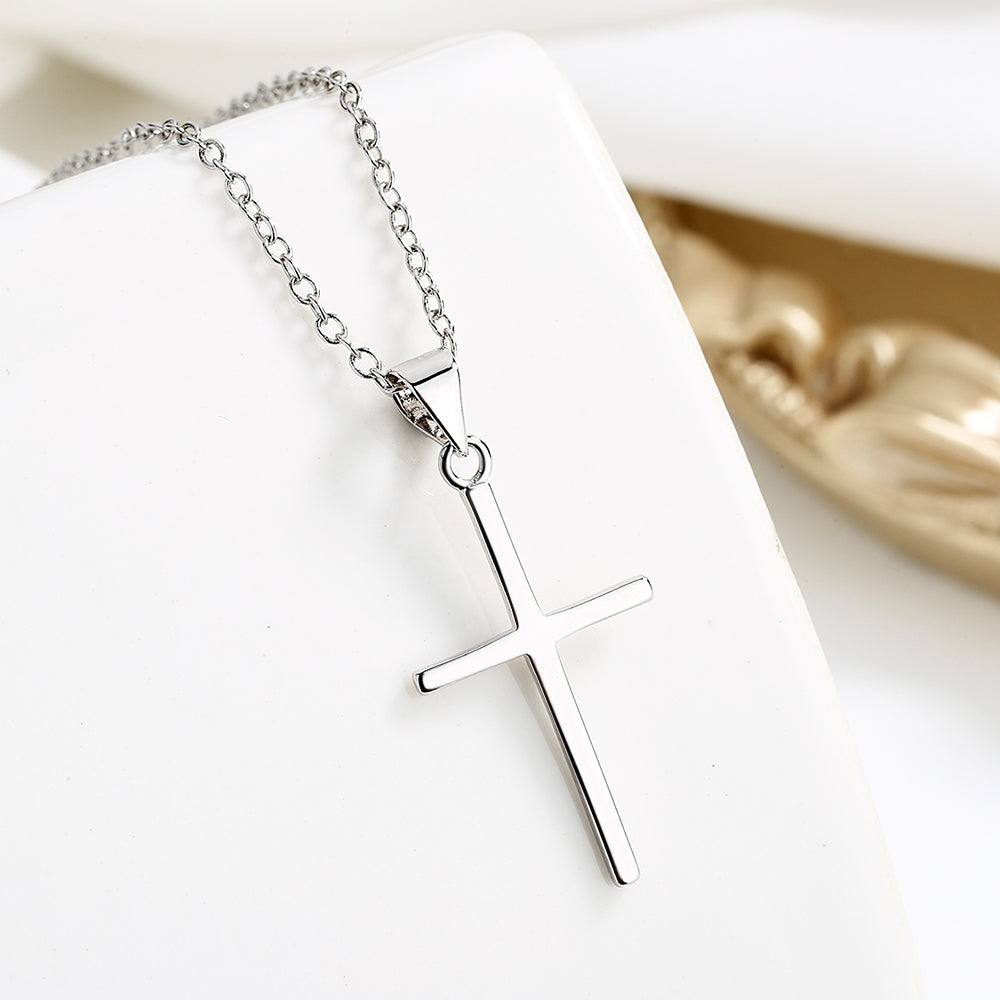 Sterling Silver Polished Cross Pendant Necklace