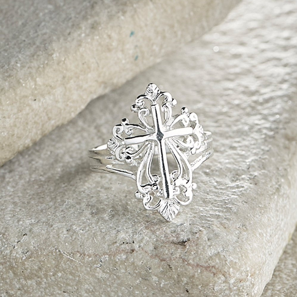 Sterling Silver Filigree Cross Ring