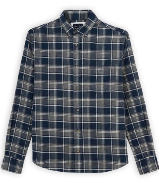 Italian Cotton Chequered Flannel Shirt with Embroidered Bow Tie Pocket - ELUXEIT