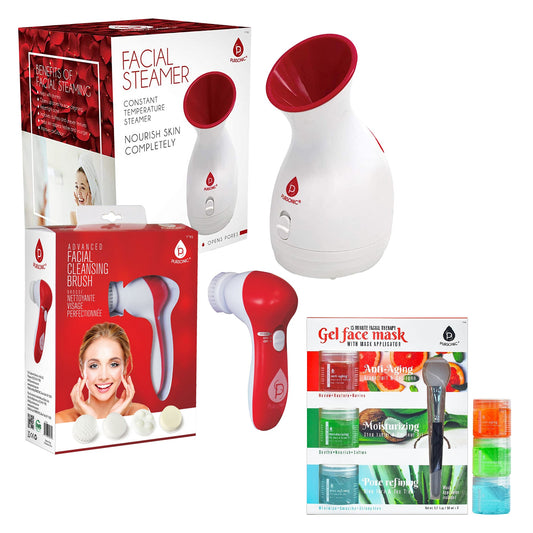 Pursonic Spa Facial Care Bundle: Facial Steamer, Cleansing Brush, & Gel Face Masks