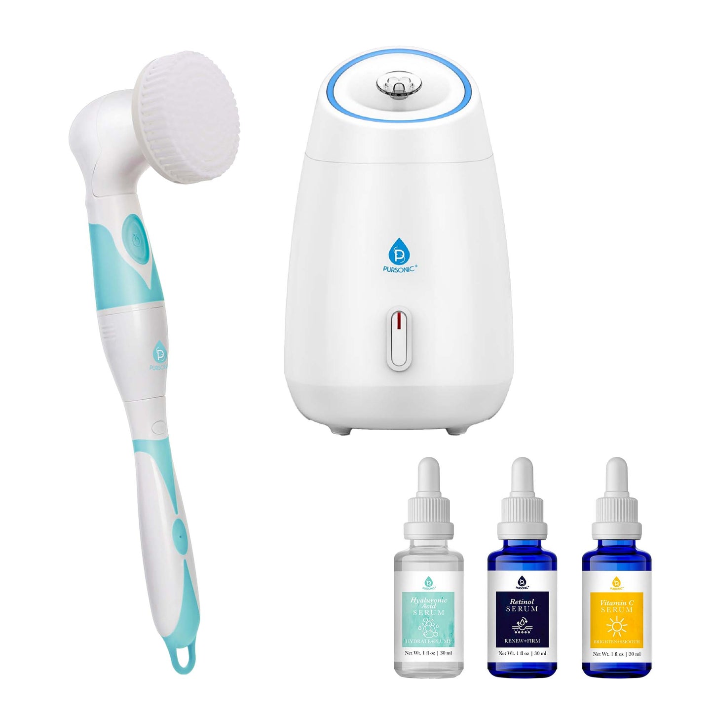 Pursonic Complete Spa & Skincare Bundle – Facial Steamer, Cleansing Brush, and Anti-Aging Serum Set