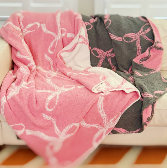 Bow Scalloped Coziest Blanket - Stylish, Comfortable, 50" x 60", Machine Washable, Polyester Blend