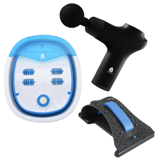 Head-to-Toe Relaxation Bundle: Massage Gun, Neck & Shoulder Stretcher, Foot Massager