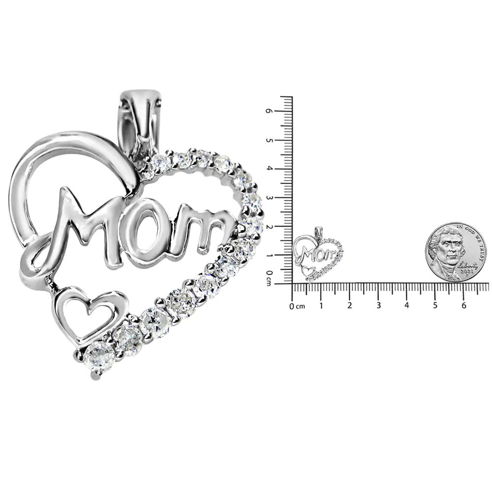 Close-up of the diamond heart pendant with a ruler for size reference, showcasing its charm as a thoughtful gift for mom.