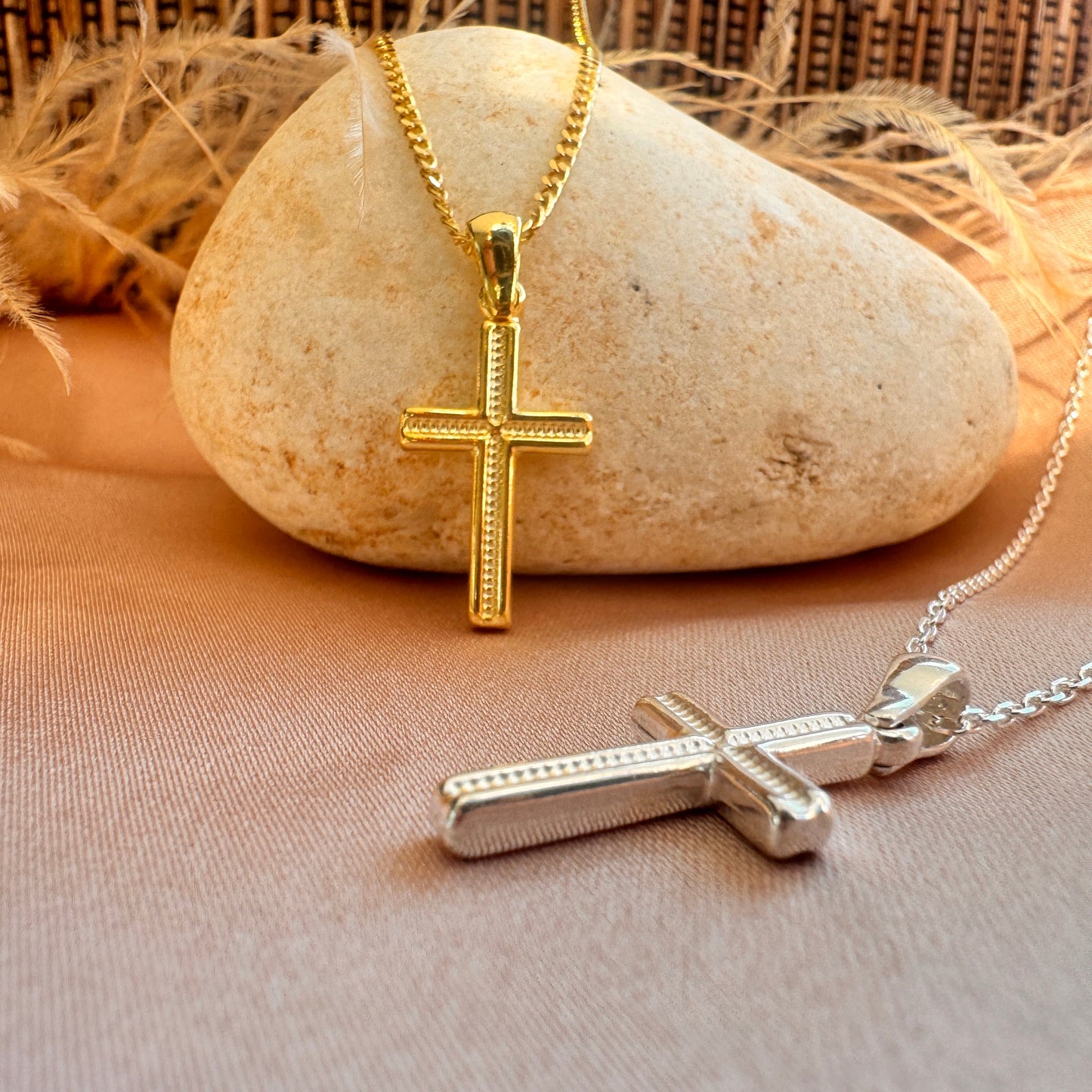 Cross Necklace Men Thick Cross Sideways Cross Necklace Christian Necklace Unique Cross Necklace Gift For Her Him Gold Plated Cross