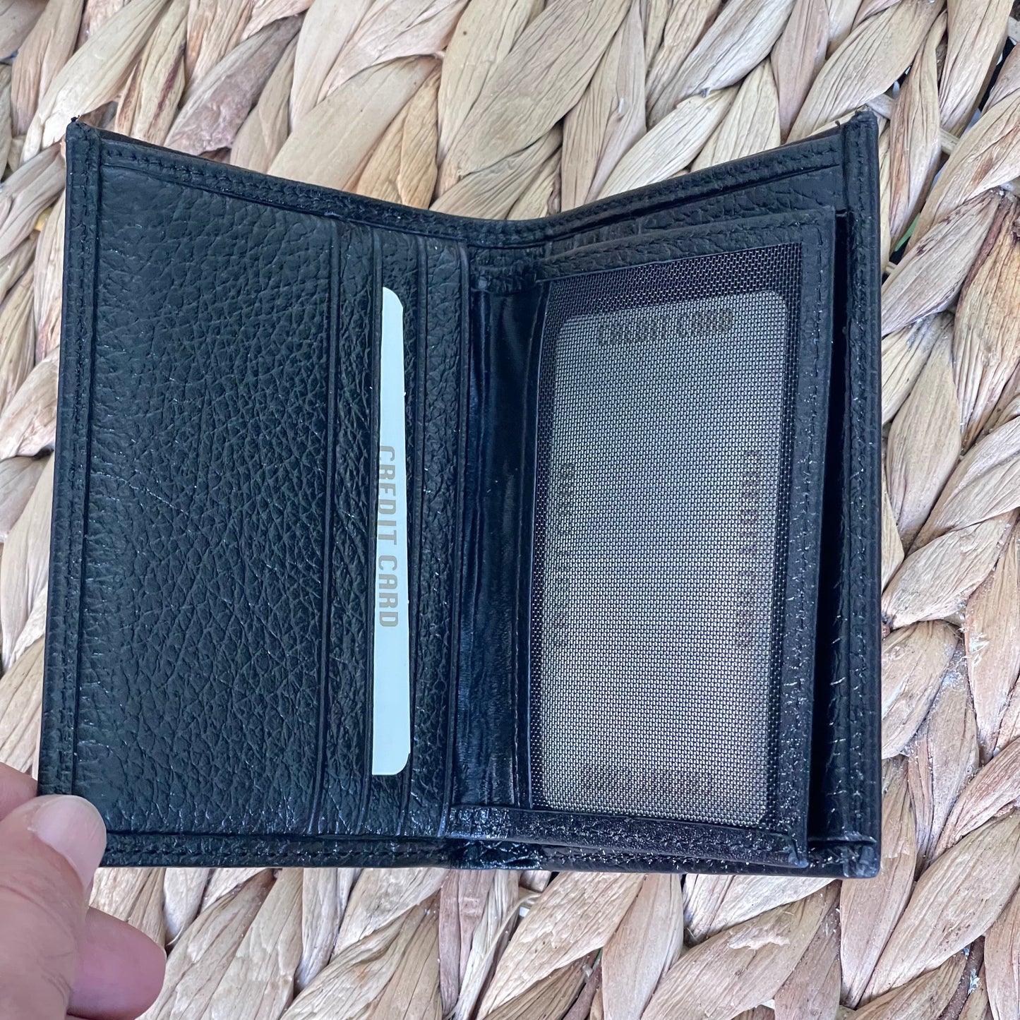 Handmade Black Real Leather Bifold Wallet for Men and Women with 10 Card Slots and ID Pocket