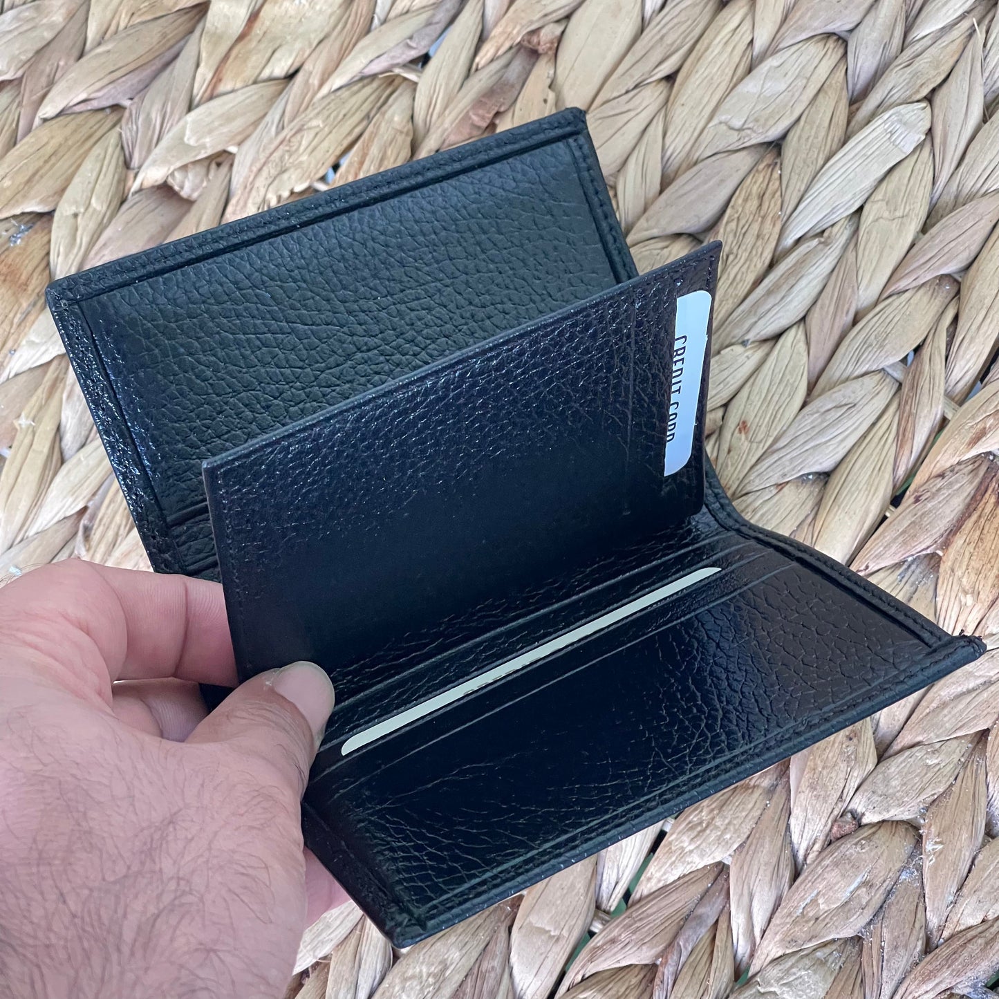 Handmade Black Real Leather Bifold Wallet for Men and Women with 10 Card Slots and ID Pocket