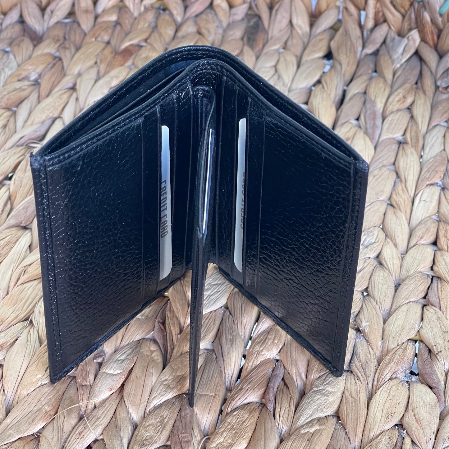 Handmade Black Real Leather Bifold Wallet for Men and Women with 10 Card Slots and ID Pocket