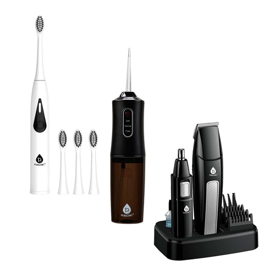 Mario Lopez Ultimate Grooming & Oral Care Bundle: Men's Grooming Kit, Triple-Head Electric Tooth Wizard, and USB Water Flosser