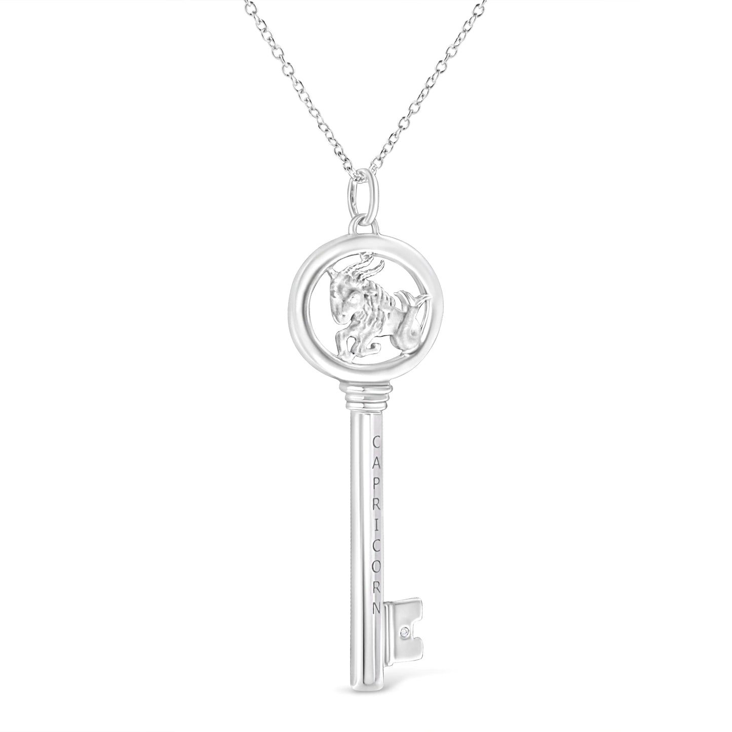 .925 Sterling Silver Diamond Accent Zodiac Key 18" Pendant Necklace (K-L Color, I1-I2 Clarity)