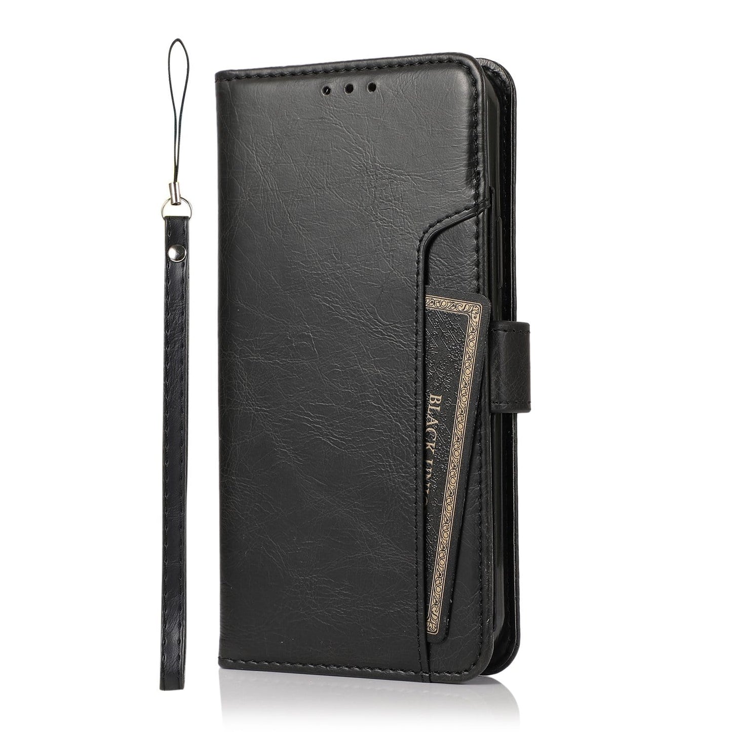 Indy Series Black Leather Wallet Case for iPhone 13 Pro Max with Kickstand & Card Holder