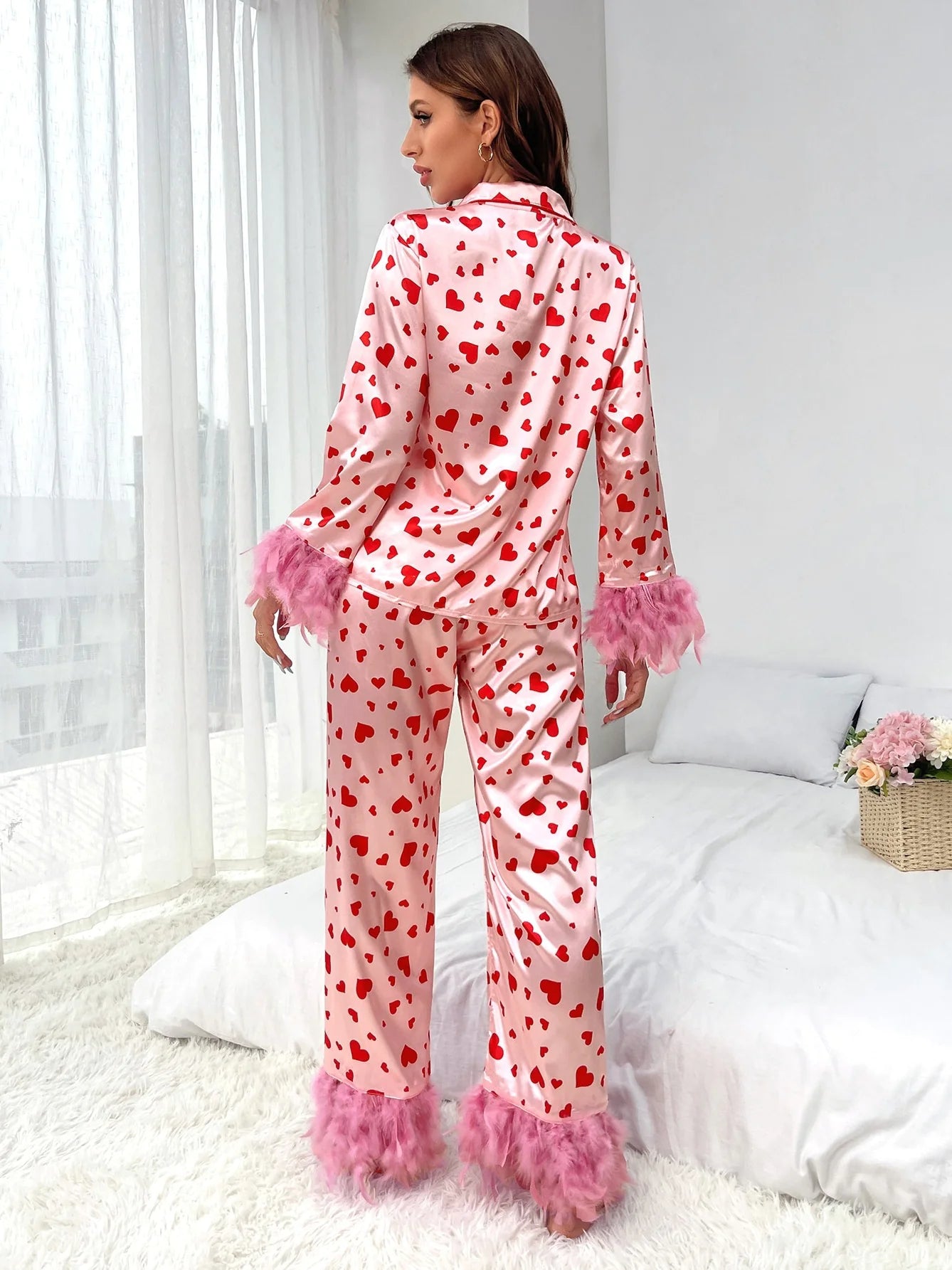 Women Loving Heart Printed Casual Suit Pajamas