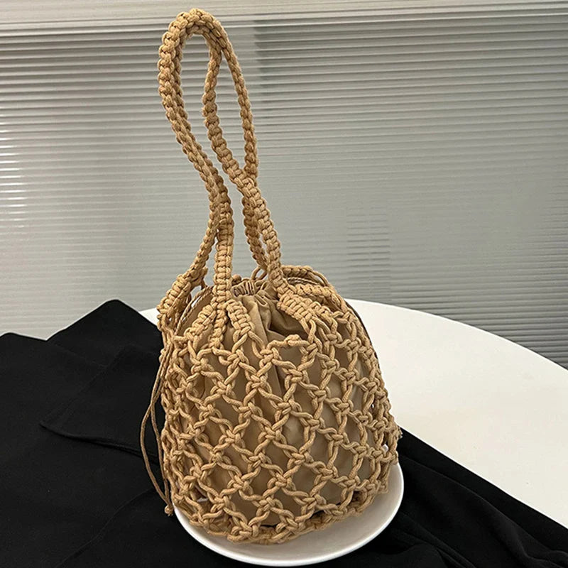 Mesh Rope Knitted Bucket Shoulder Bag