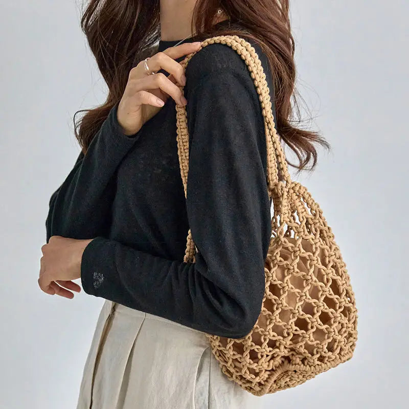 Mesh Rope Knitted Bucket Shoulder Bag