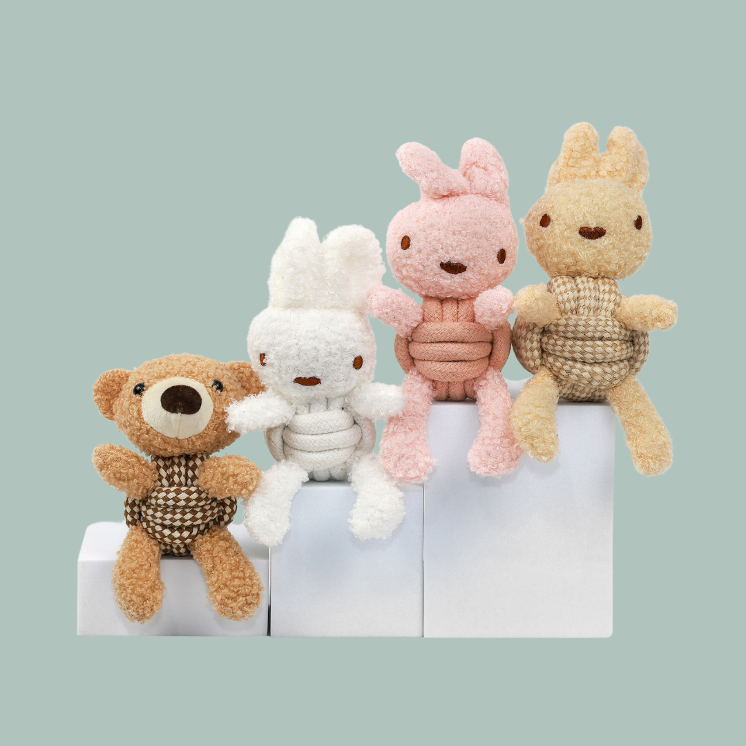 Squeaky Rope Buddies – Eco-Friendly Plush Toys for Dogs in Charming Bear and Rabbit Designs