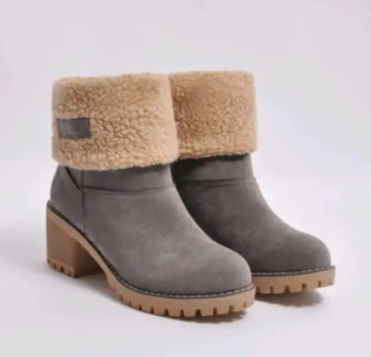 Mid-Tube Thick Heel Suede Snow Boots