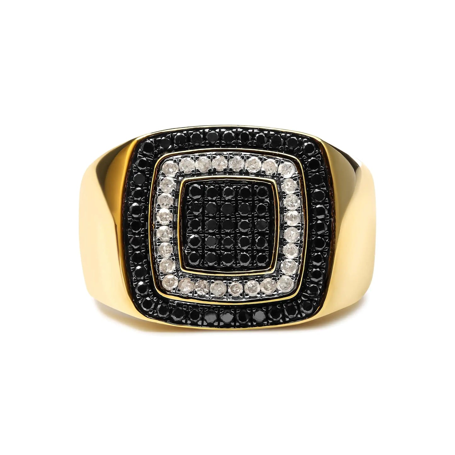 Men's 14K Yellow Gold Plated .925 Sterling Silver 3/4 Cttw White and Black Diamond Ring Band (Treated Black, I-J Color, I2-I3 Clarity)