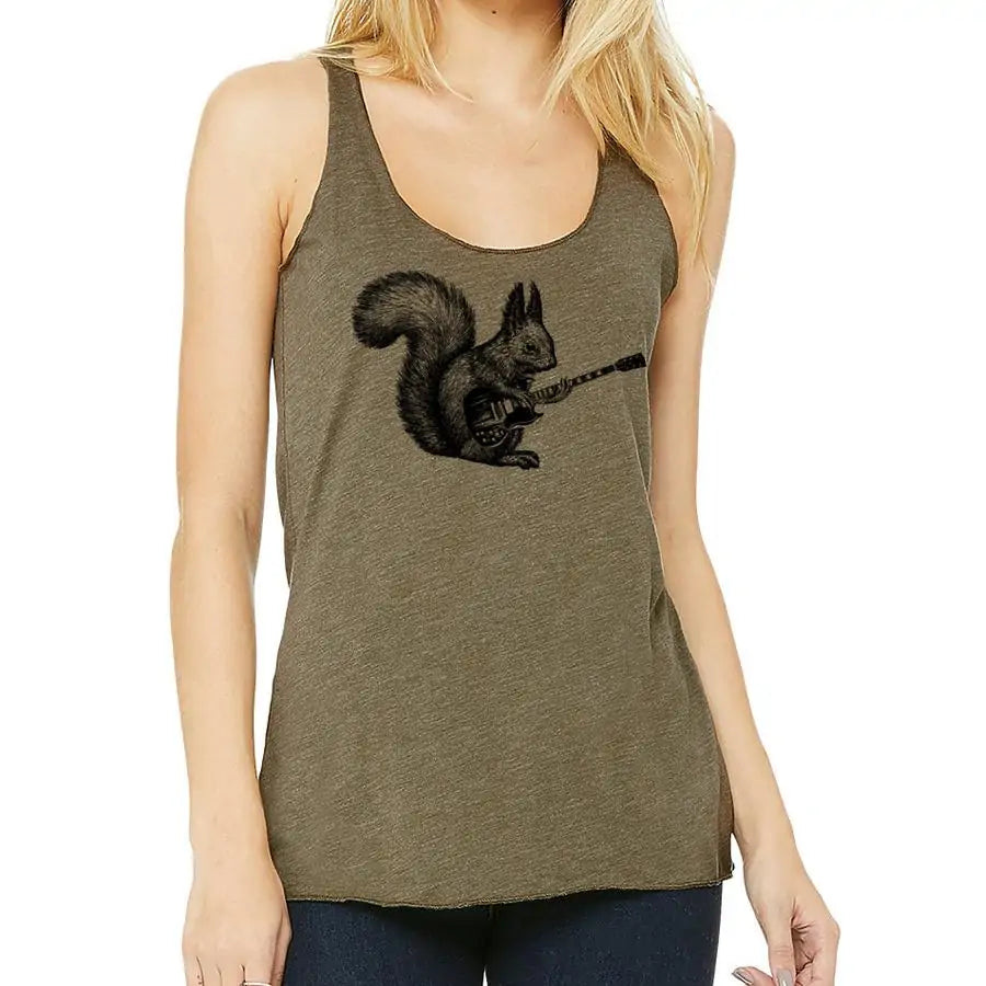 Women's Print Tank Top - Rock & Roll Squirrel racerback