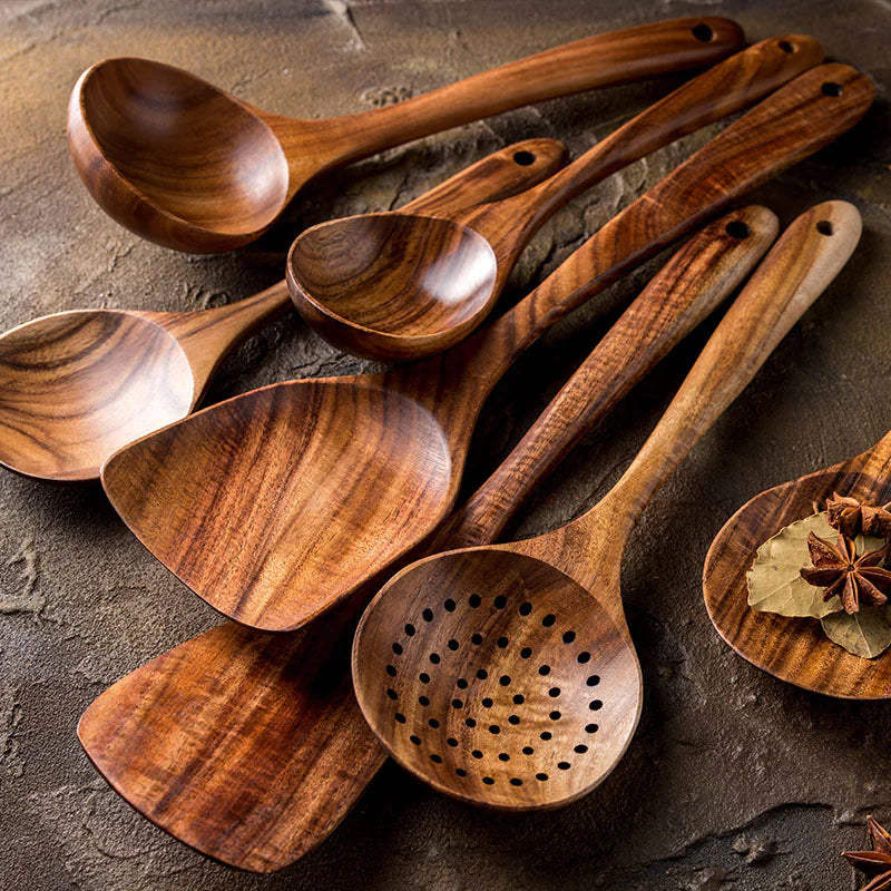 Essential Non-Stick Cookware & Teak Wooden Spoon Set