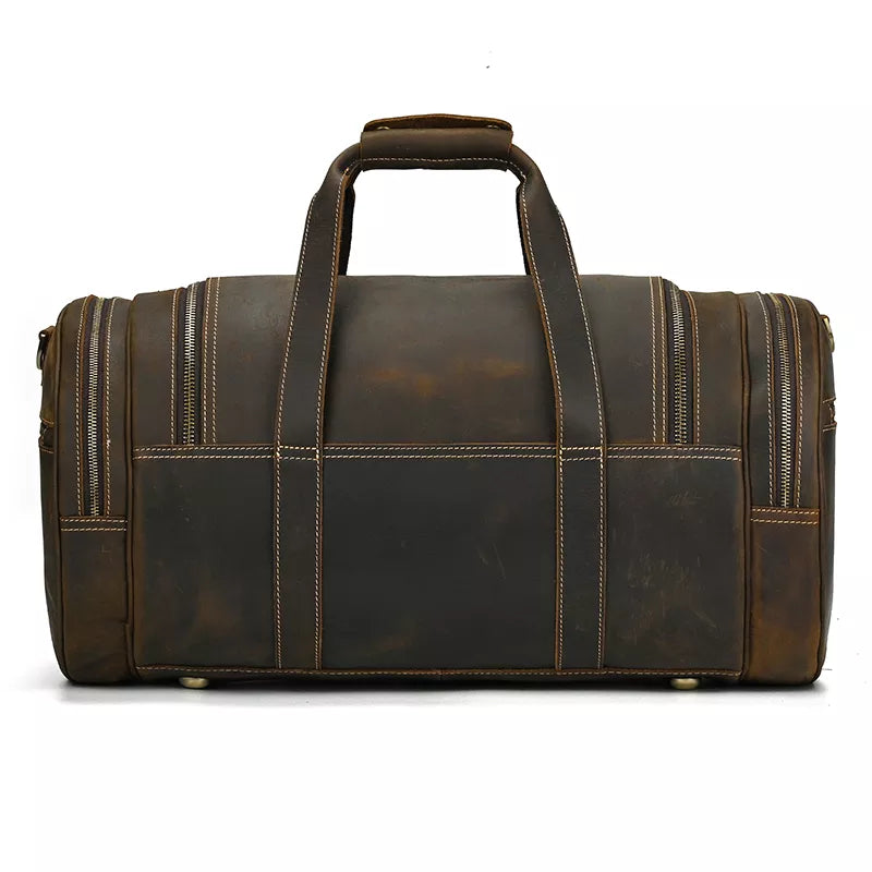 The Wainwright Weekender Bag | Vintage Round Crazy Horse Leather Travel Duffel with Pockets