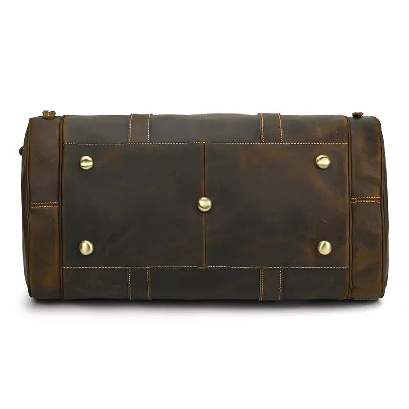 The Wainwright Weekender Bag | Vintage Round Crazy Horse Leather Travel Duffel with Pockets