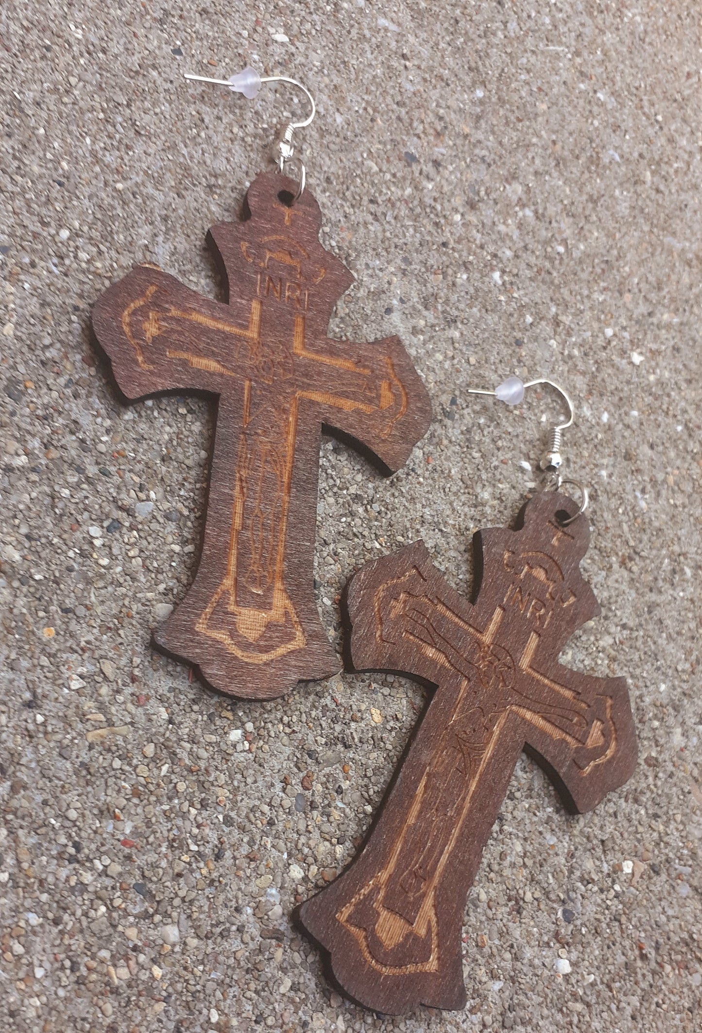 Wooden Cross Dangle Earrings