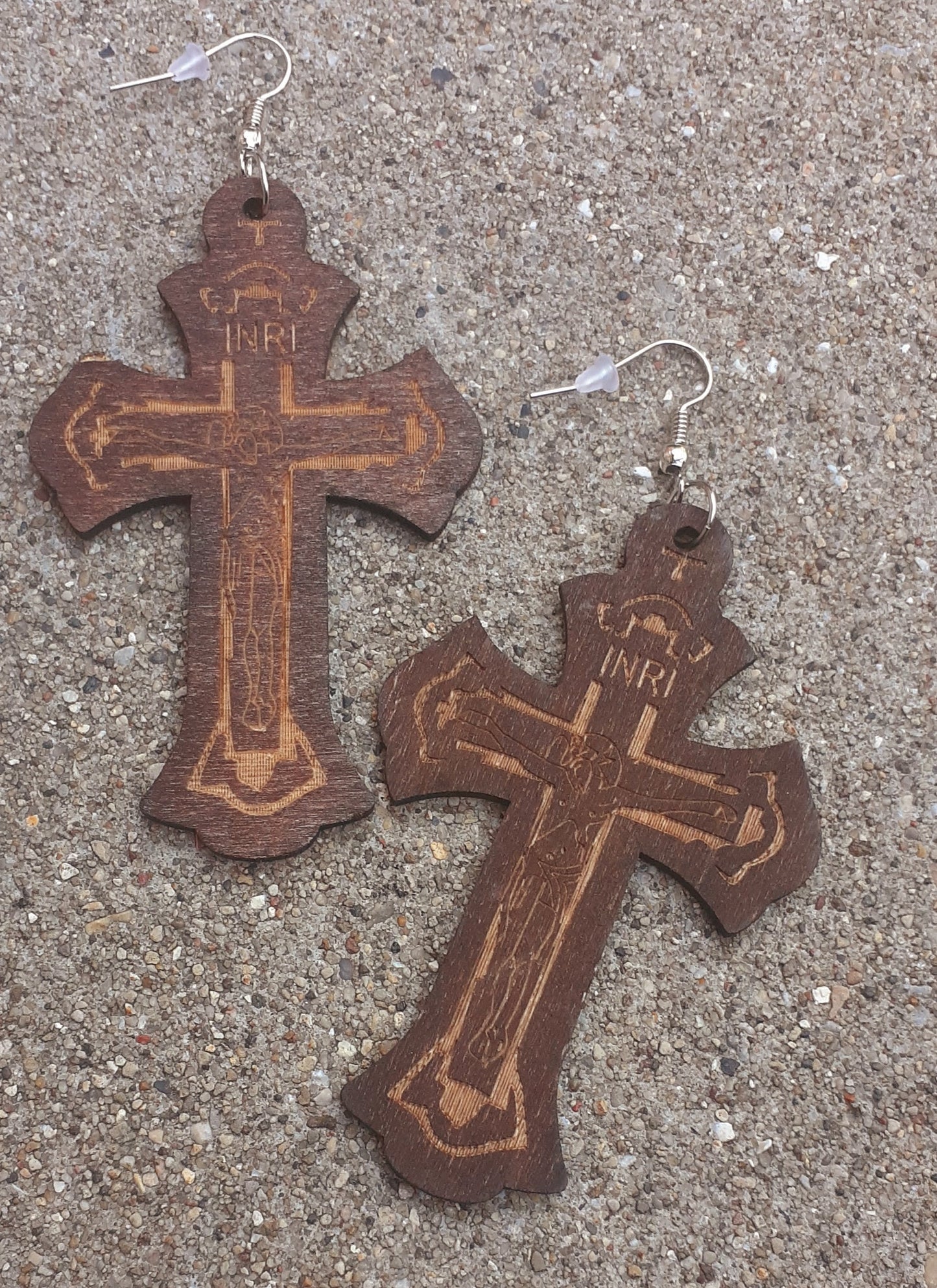 Wooden Cross Dangle Earrings