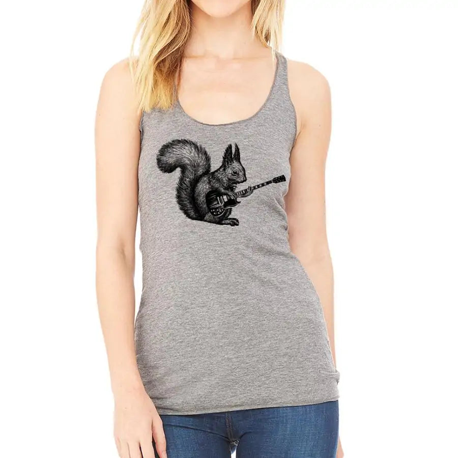 Women's Print Tank Top - Rock & Roll Squirrel racerback