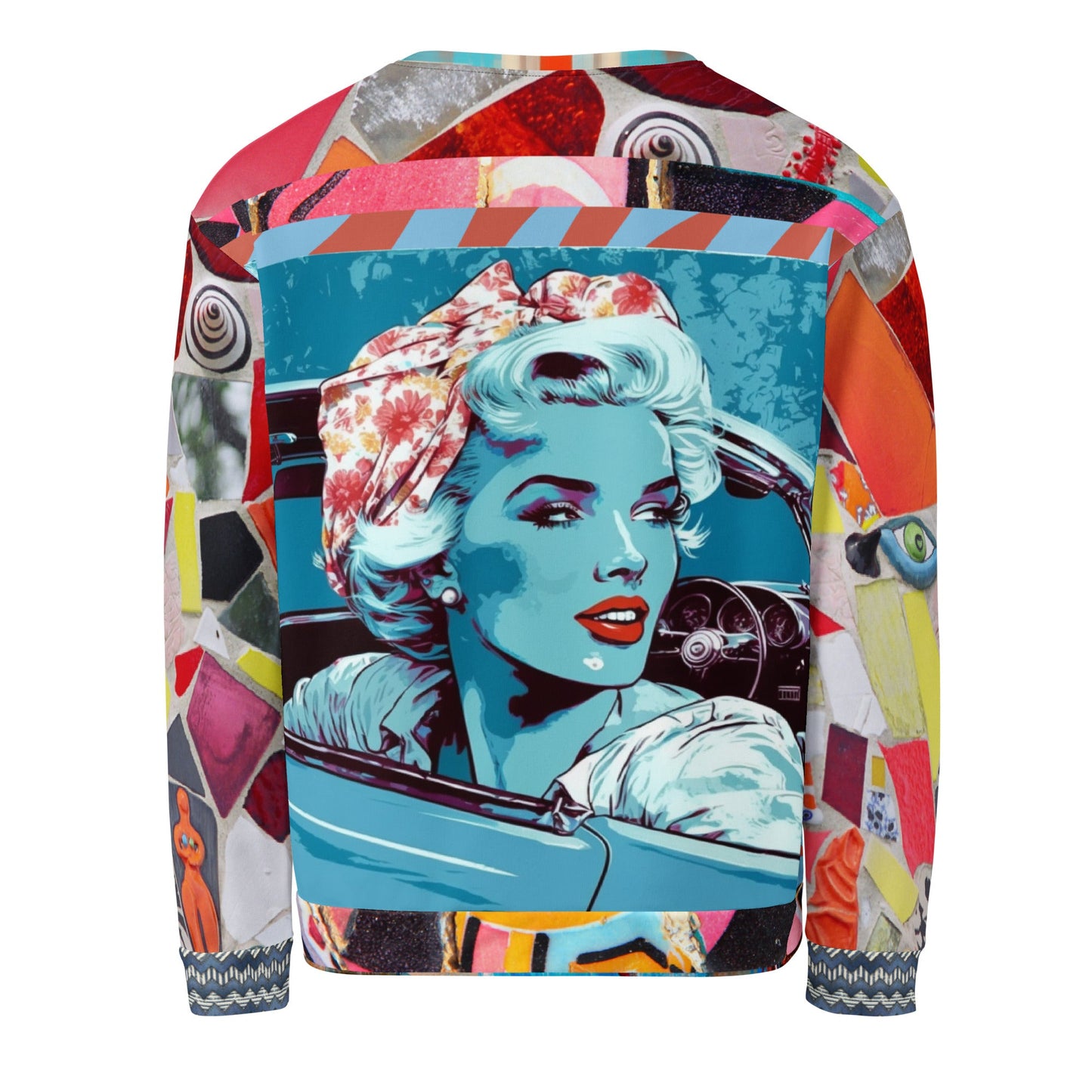 Girl on Blue Highway Retro Print Summer Weight Eco-Poly Unisex Sweatshirt