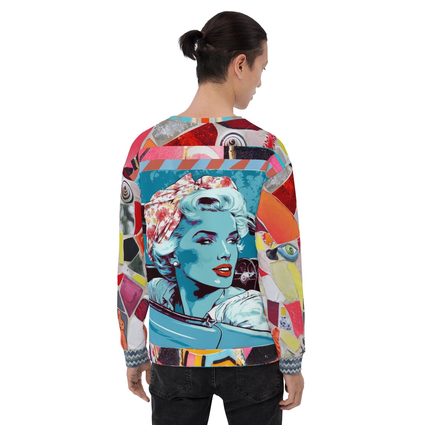 Girl on Blue Highway Retro Print Summer Weight Eco-Poly Unisex Sweatshirt