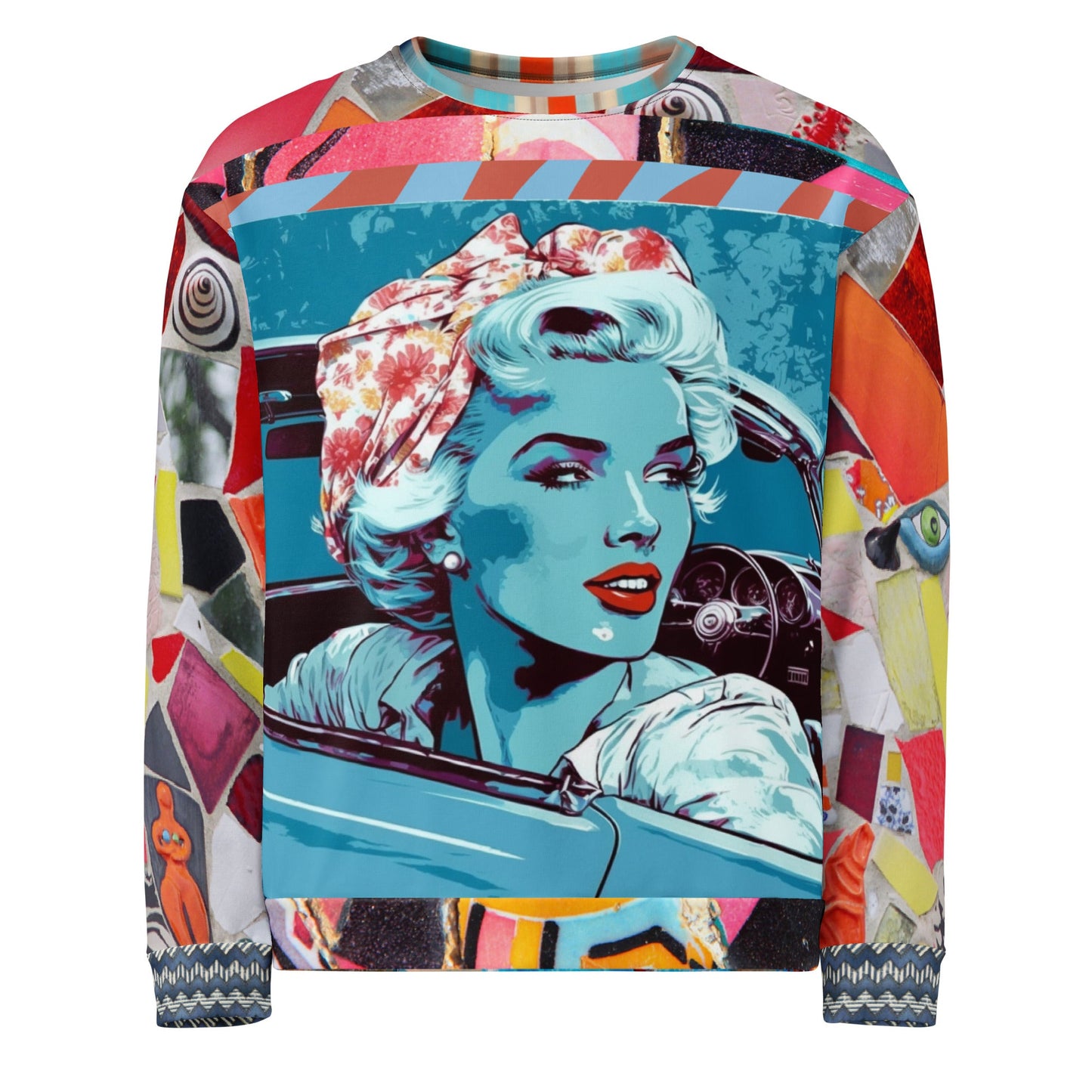 Girl on Blue Highway Retro Print Summer Weight Eco-Poly Unisex Sweatshirt