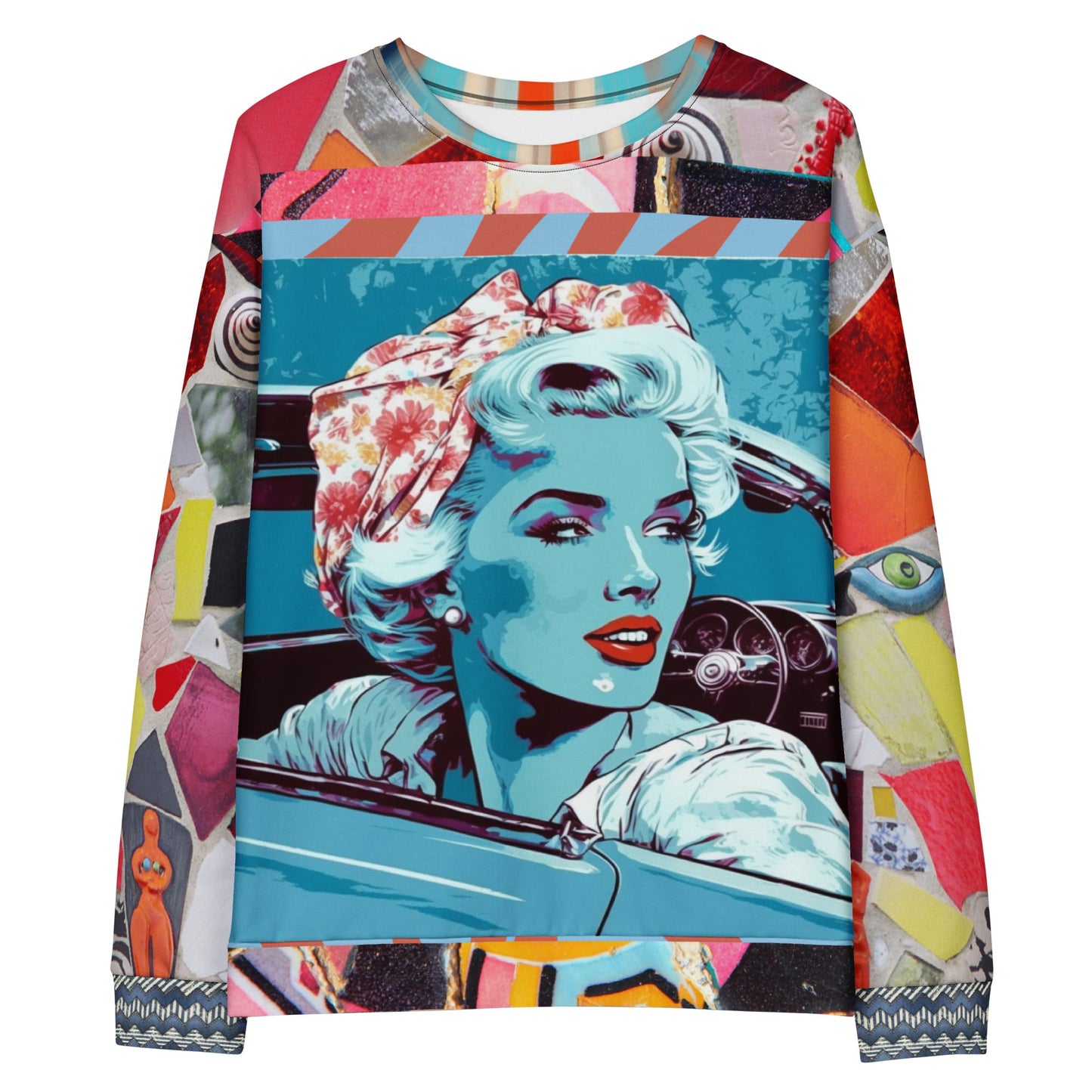 Girl on Blue Highway Retro Print Summer Weight Eco-Poly Unisex Sweatshirt