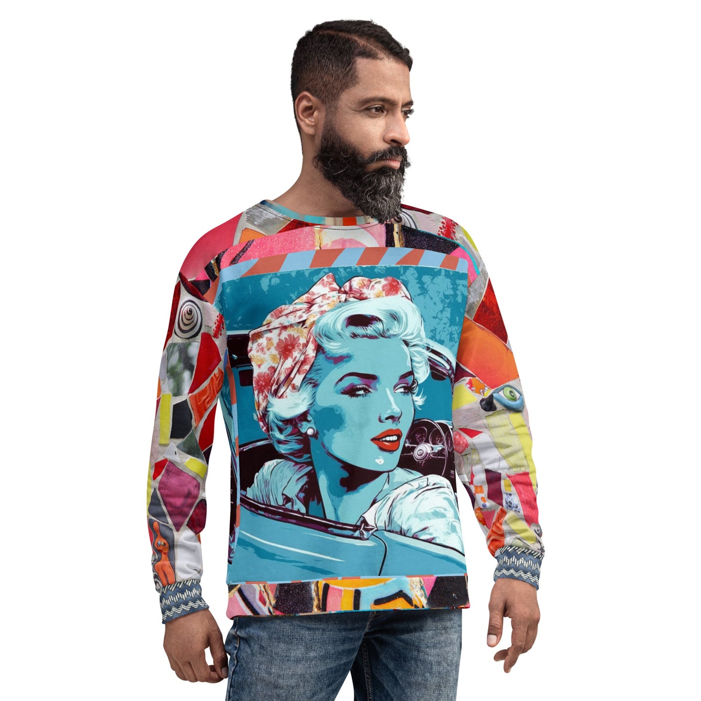 Girl on Blue Highway Retro Print Summer Weight Eco-Poly Unisex Sweatshirt