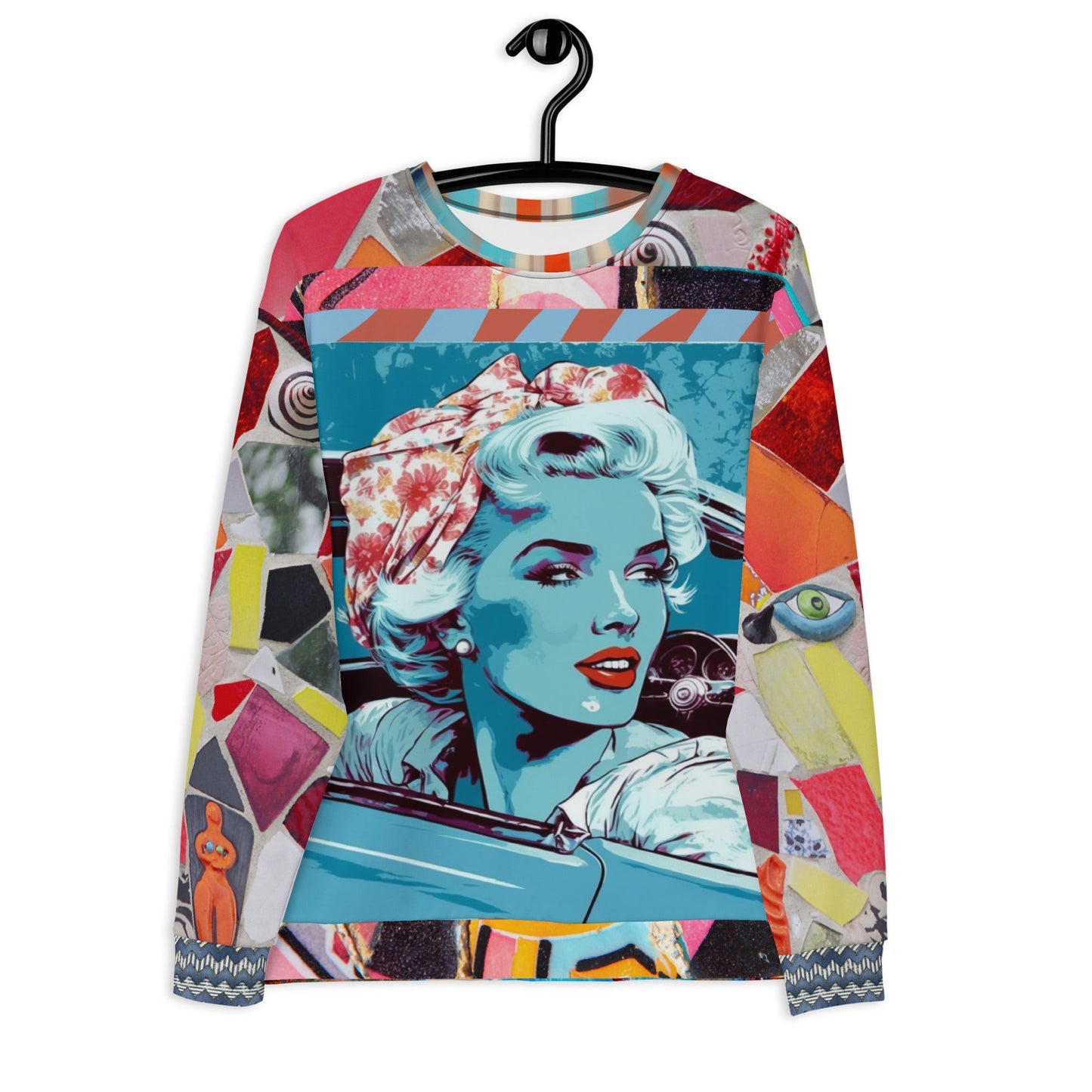 Girl on Blue Highway Retro Print Summer Weight Eco-Poly Unisex Sweatshirt