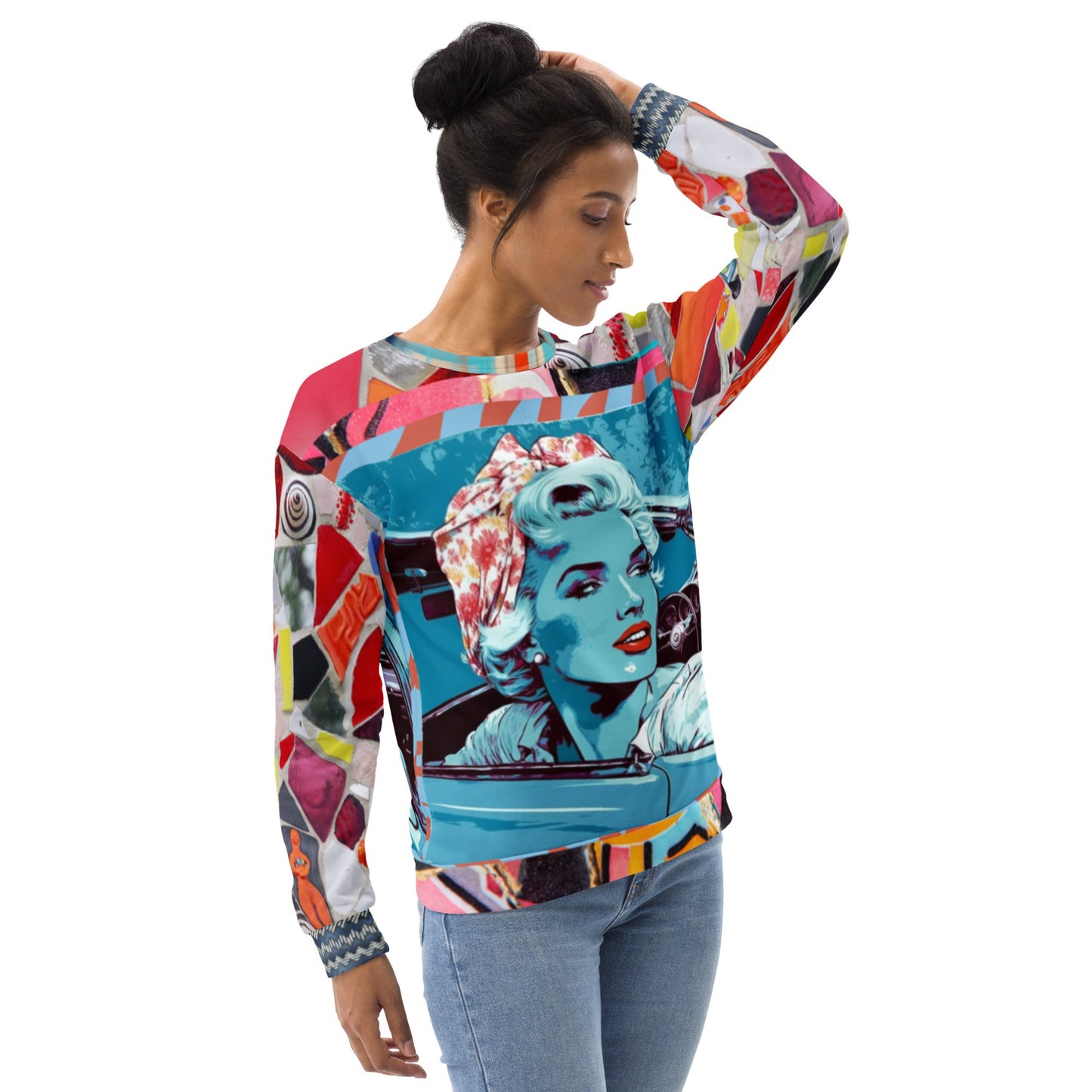 Girl on Blue Highway Retro Print Summer Weight Eco-Poly Unisex Sweatshirt